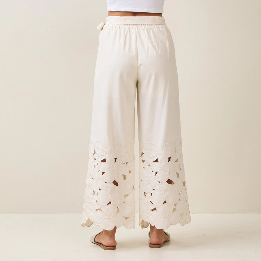 Embroidery Eyelet Linen Pants
