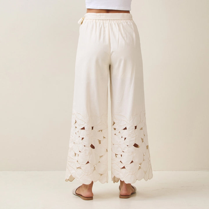 Embroidery Eyelet Linen Pants