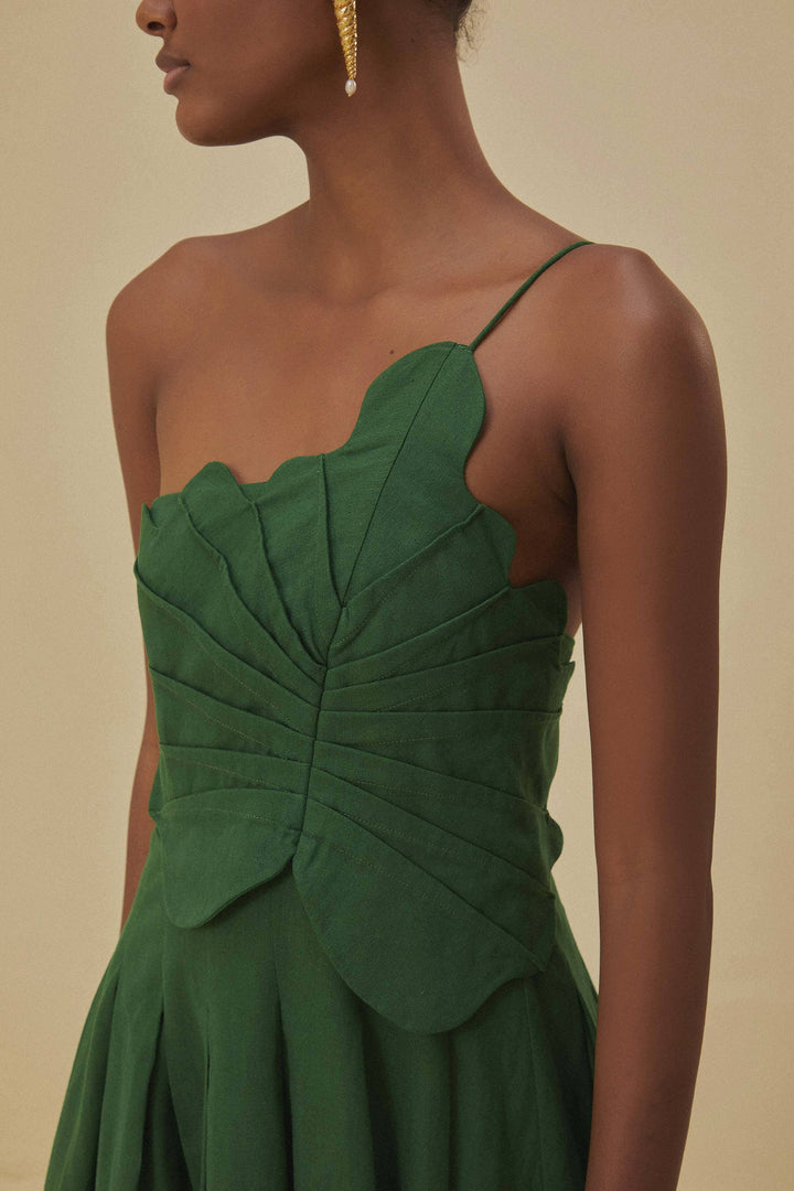 Green One Shoulder Lea Mini Dress