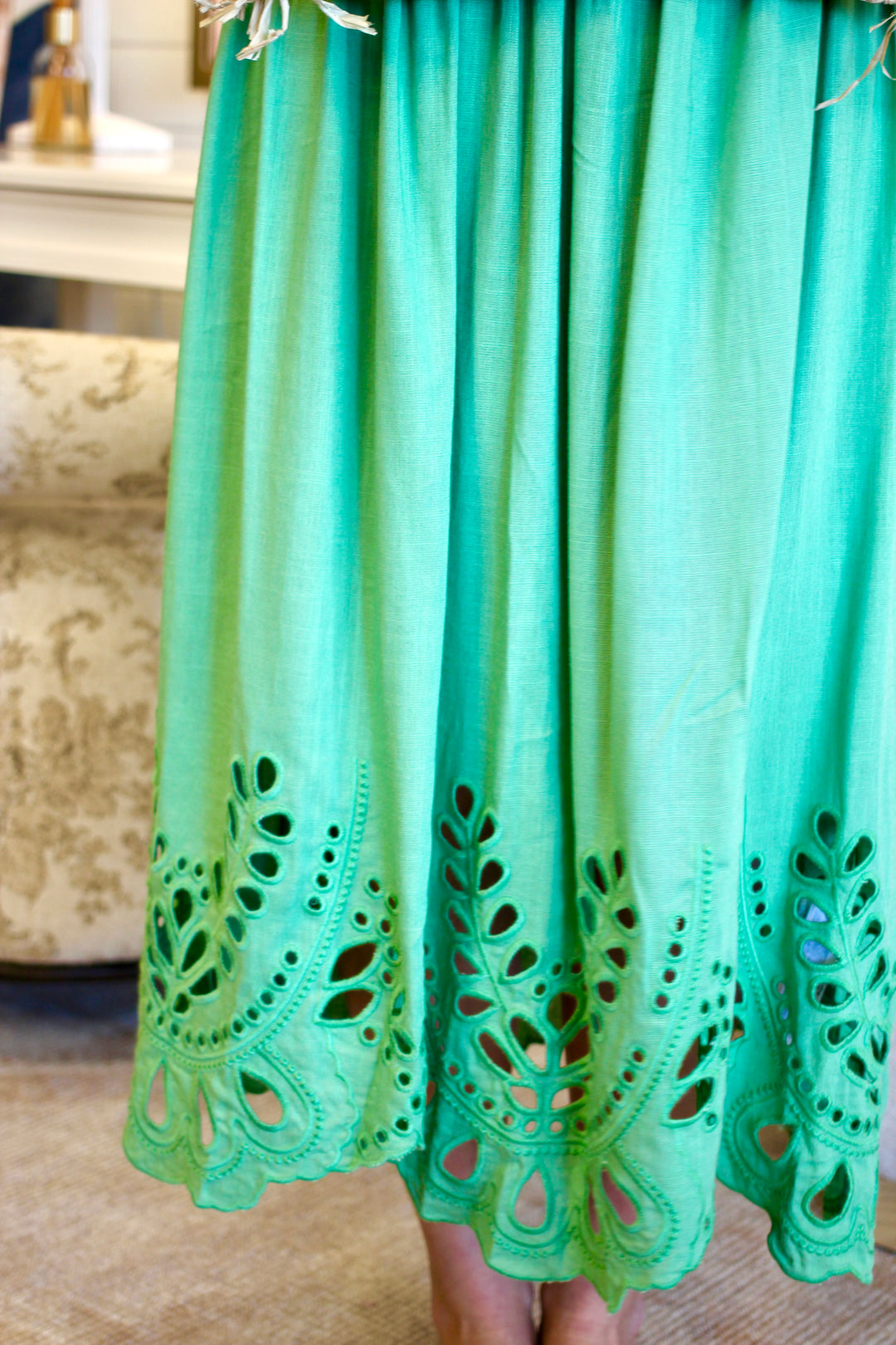 Linen Eyelet Scallop Hem Dress