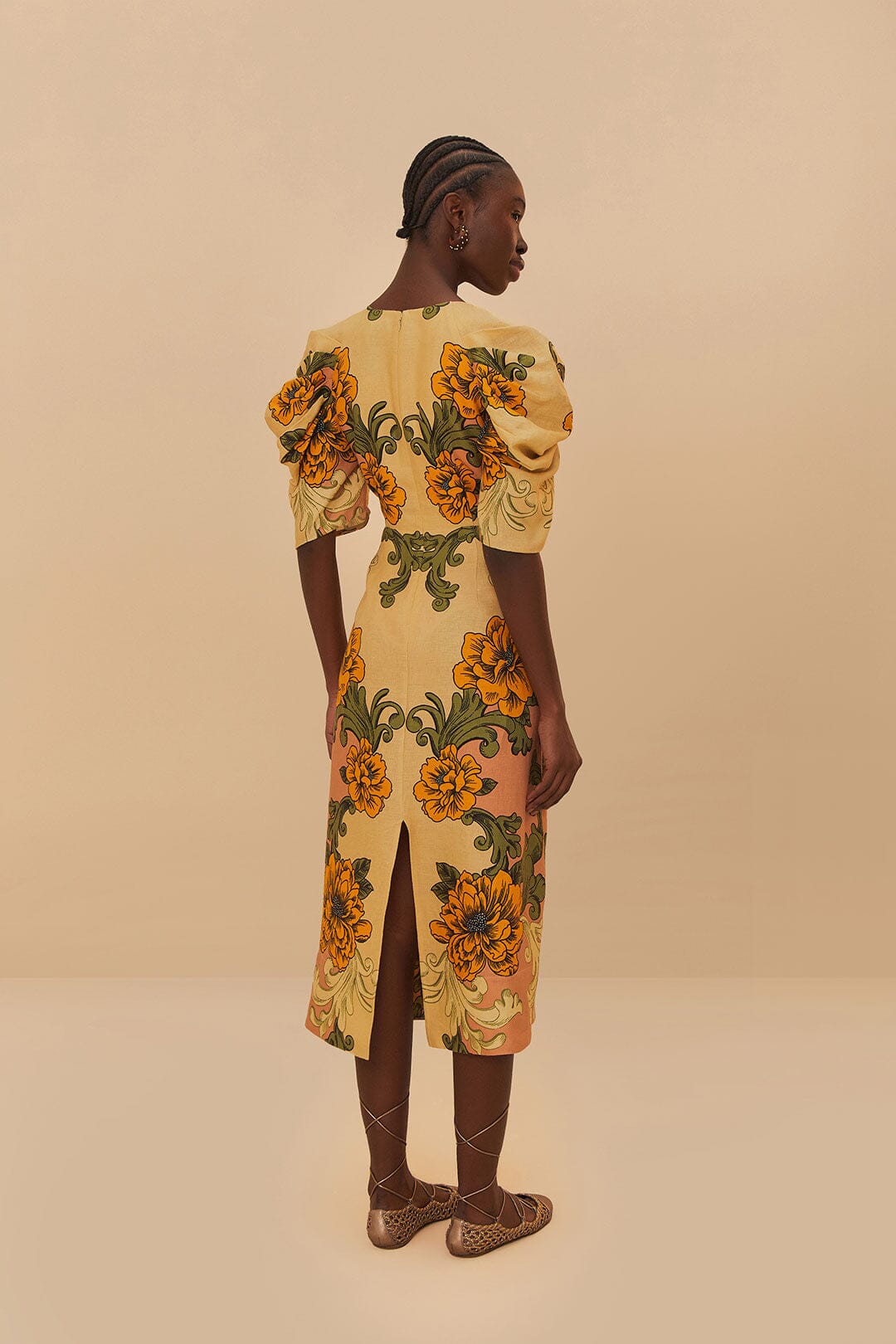 delicate flower arabesques linen midi dress Delicate Flower Arabesques Midi Dress by FARM Rio