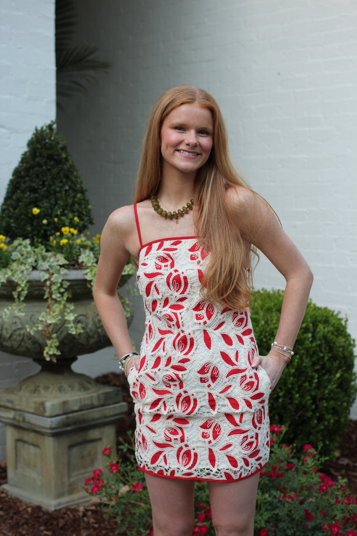 Contrast Floral Crochet Dress