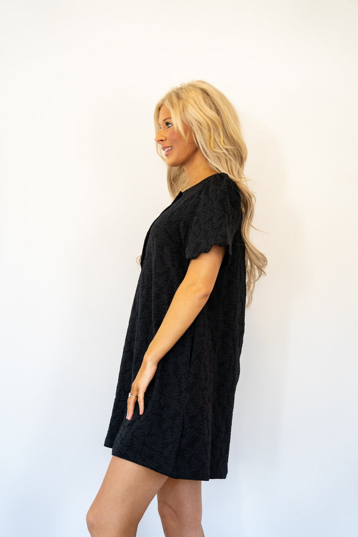 Embossed Scalloped Mini Dress