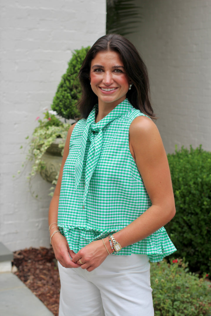 Gingham Tie Neck Top