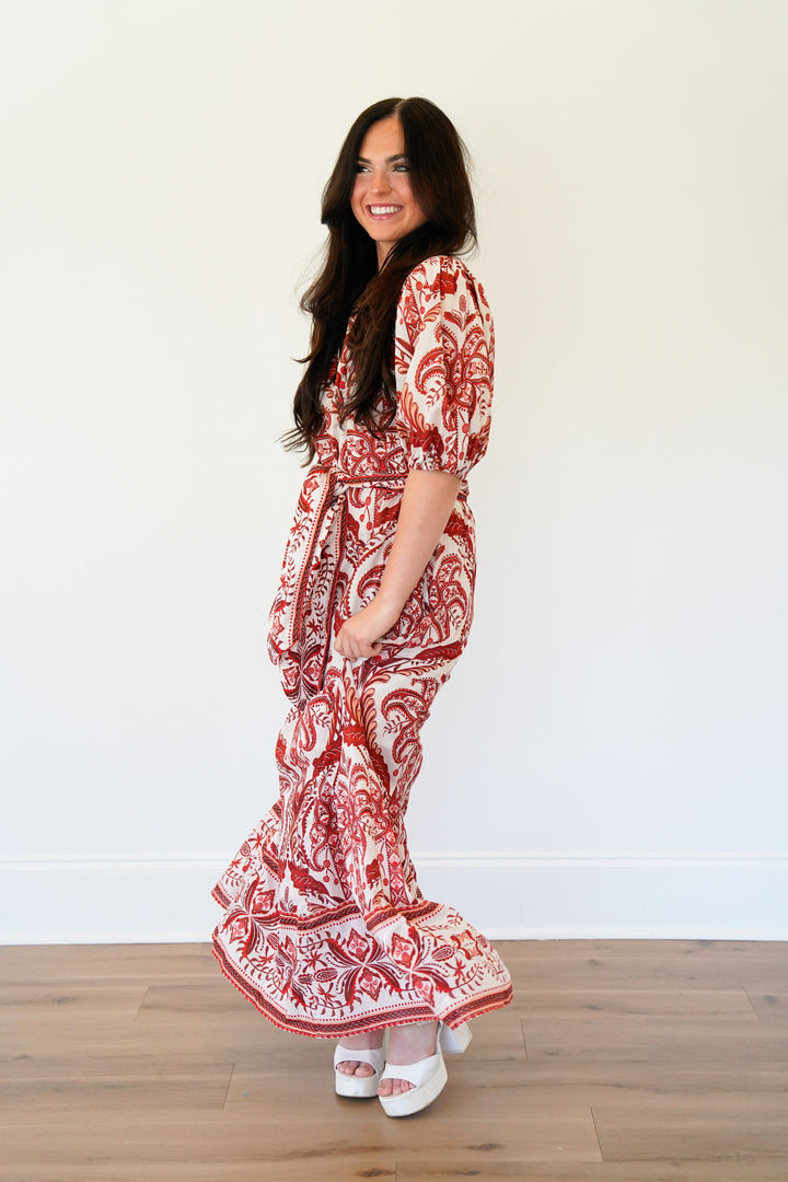Off-White Tropical Cameo Belted Maxi Dress