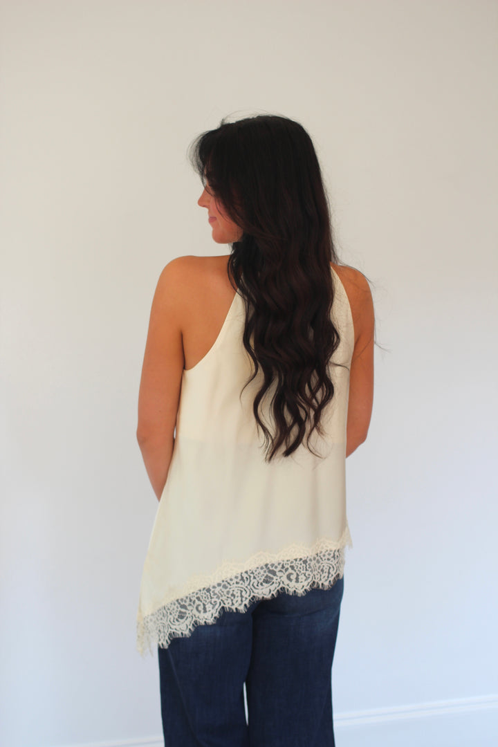 Lace Hem High Neck Blouse