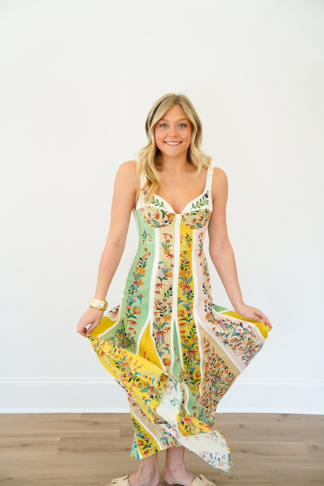 Multicolor Delicate Floral Stripes Maxi Dress