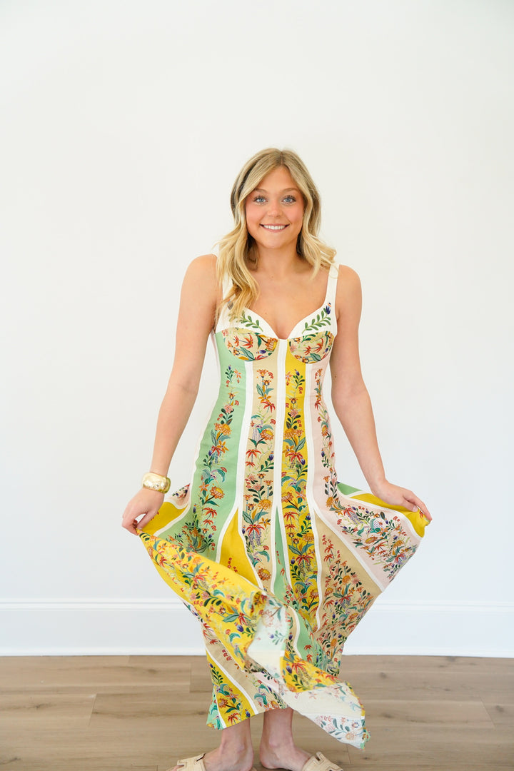 Multicolor Delicate Floral Stripes Maxi Dress