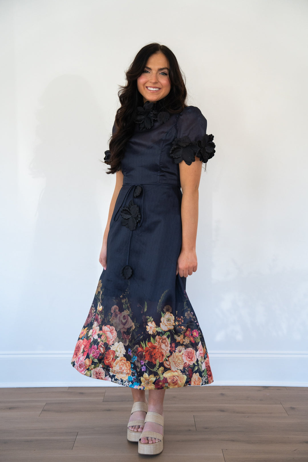 Floral High Neck Midi Dress