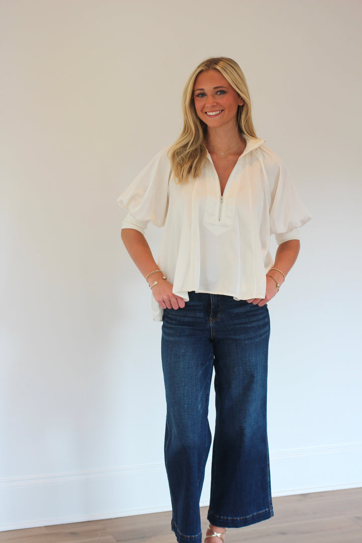 Mock Neck Puff Sleeve Blouse