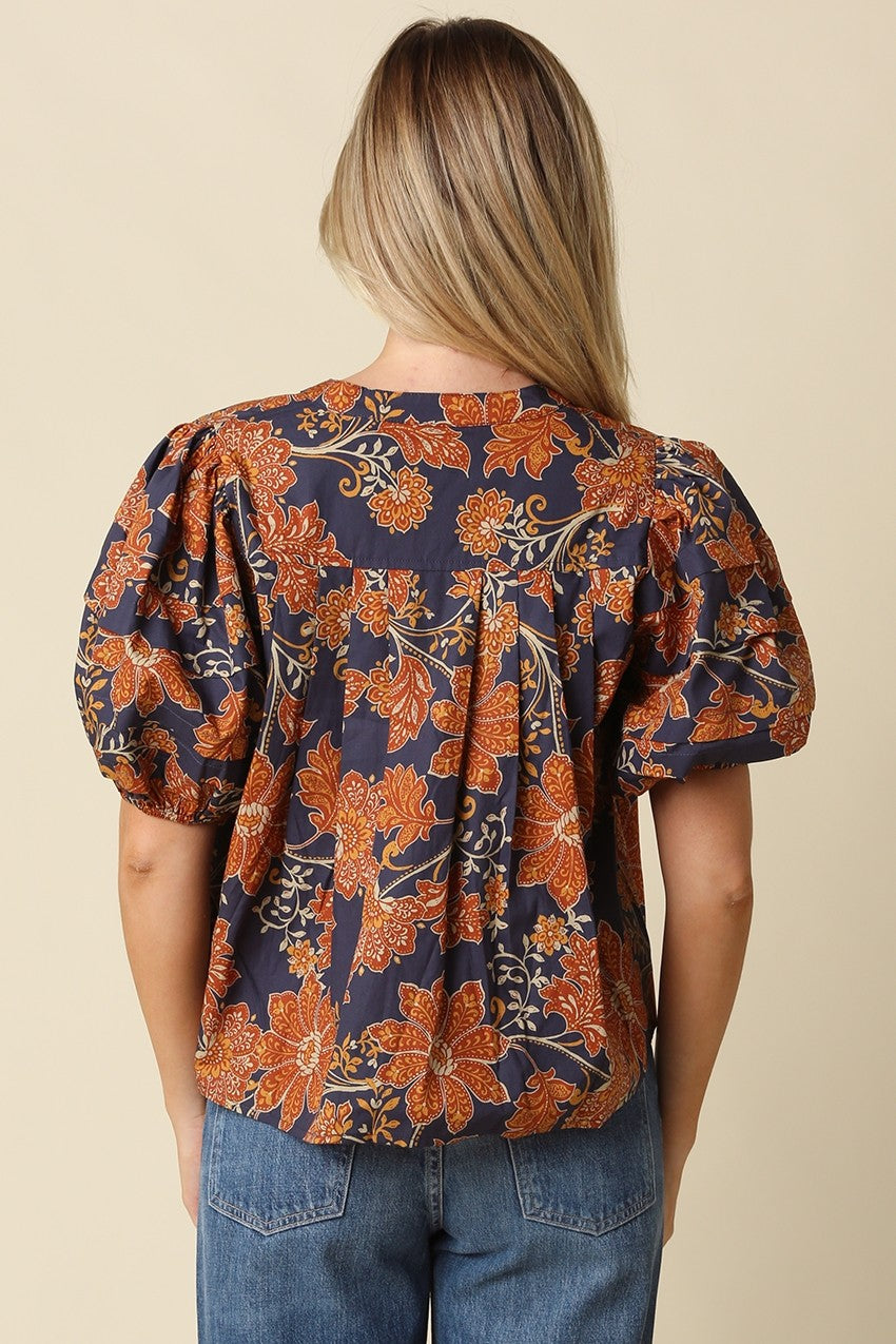 Emmeline Top in Dk Navy Rust - back