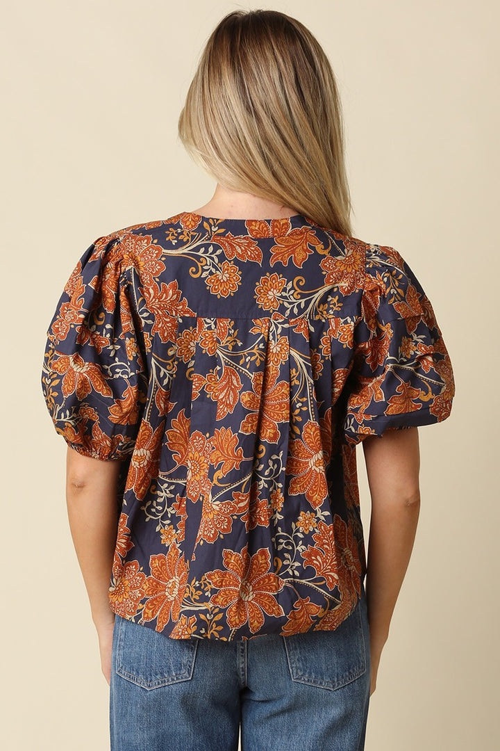 Emmeline Top in Dk Navy Rust - back
