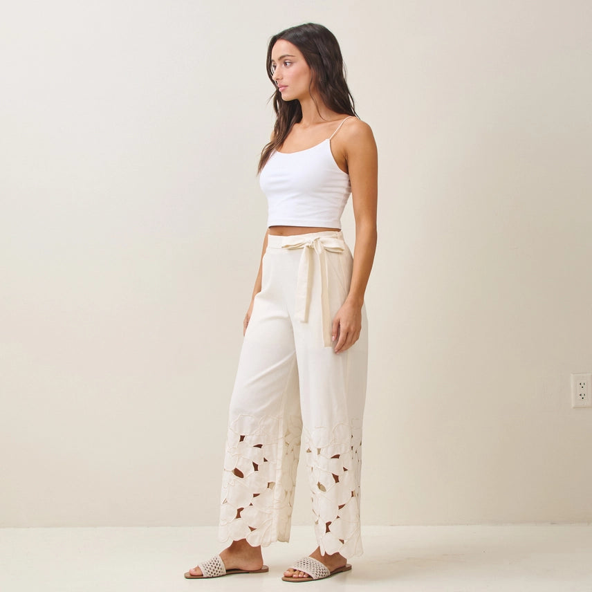 Embroidery Eyelet Linen Pants