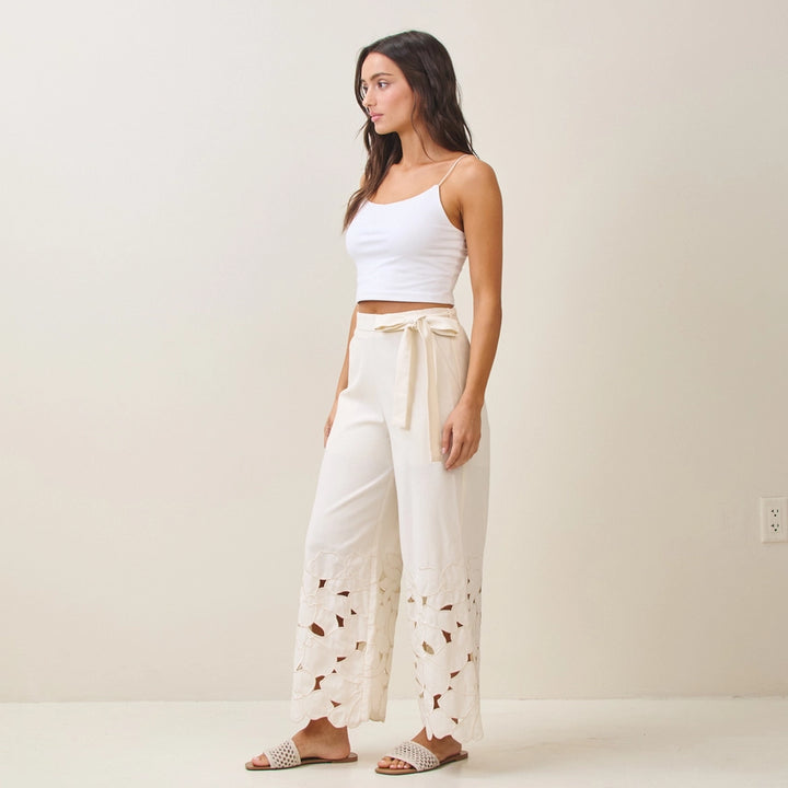 Embroidery Eyelet Linen Pants