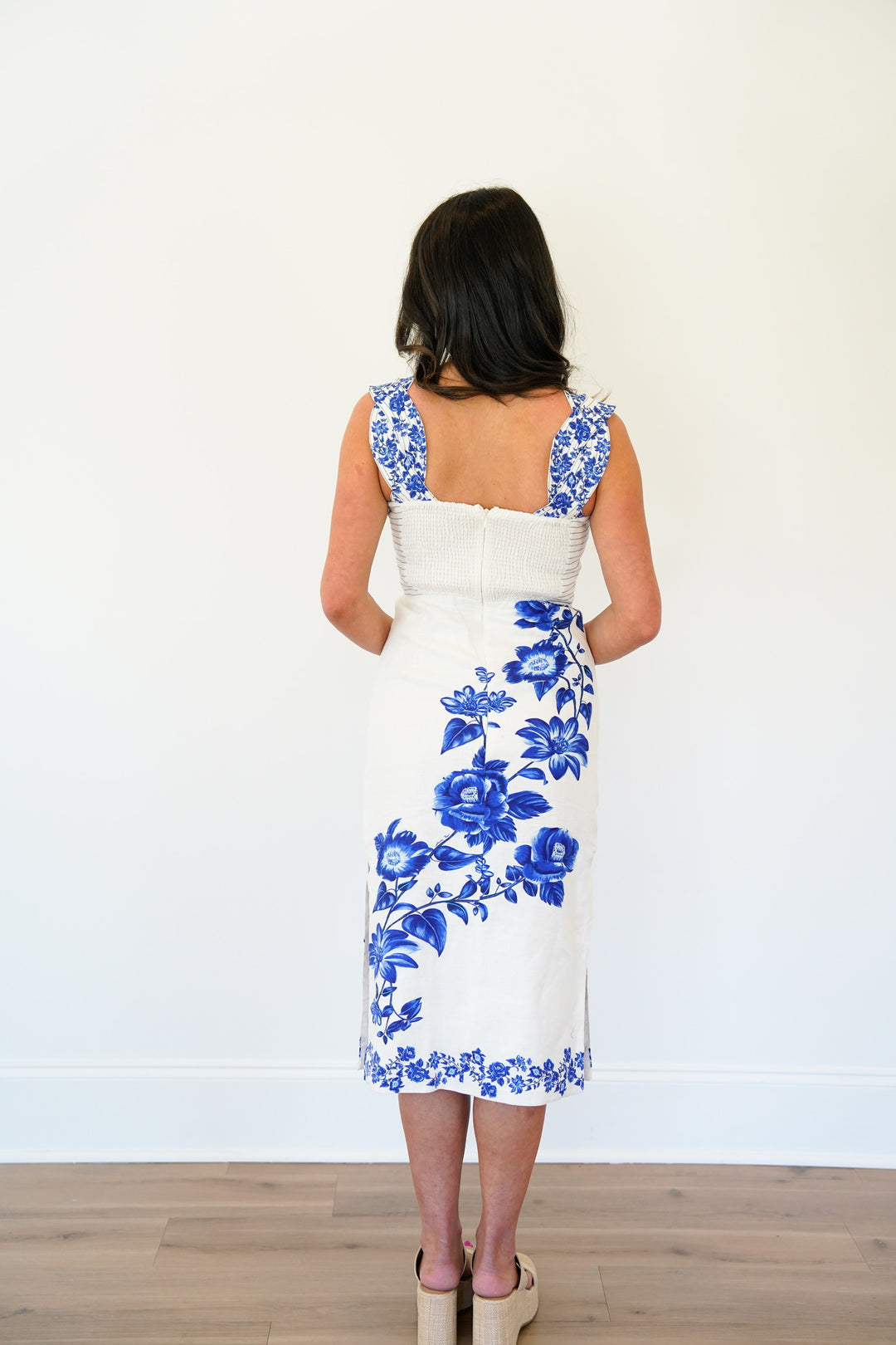 Off-White Floral Cascade Wavy Midi Dress