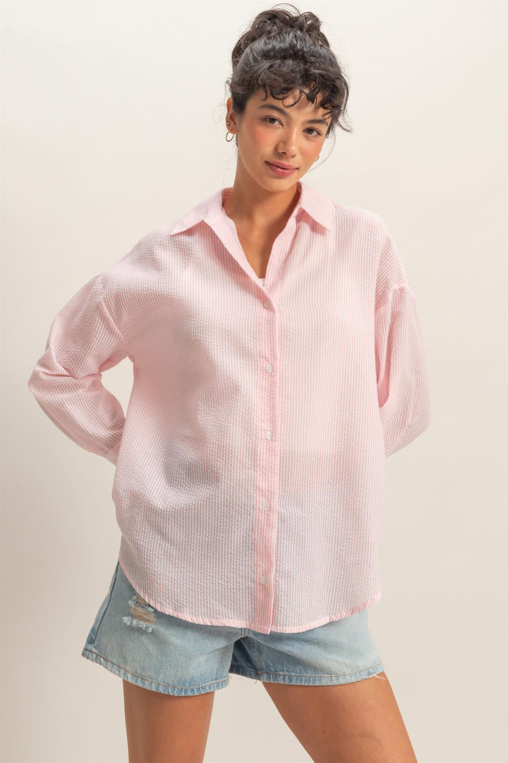 Baby Pink Seersucker Button Down