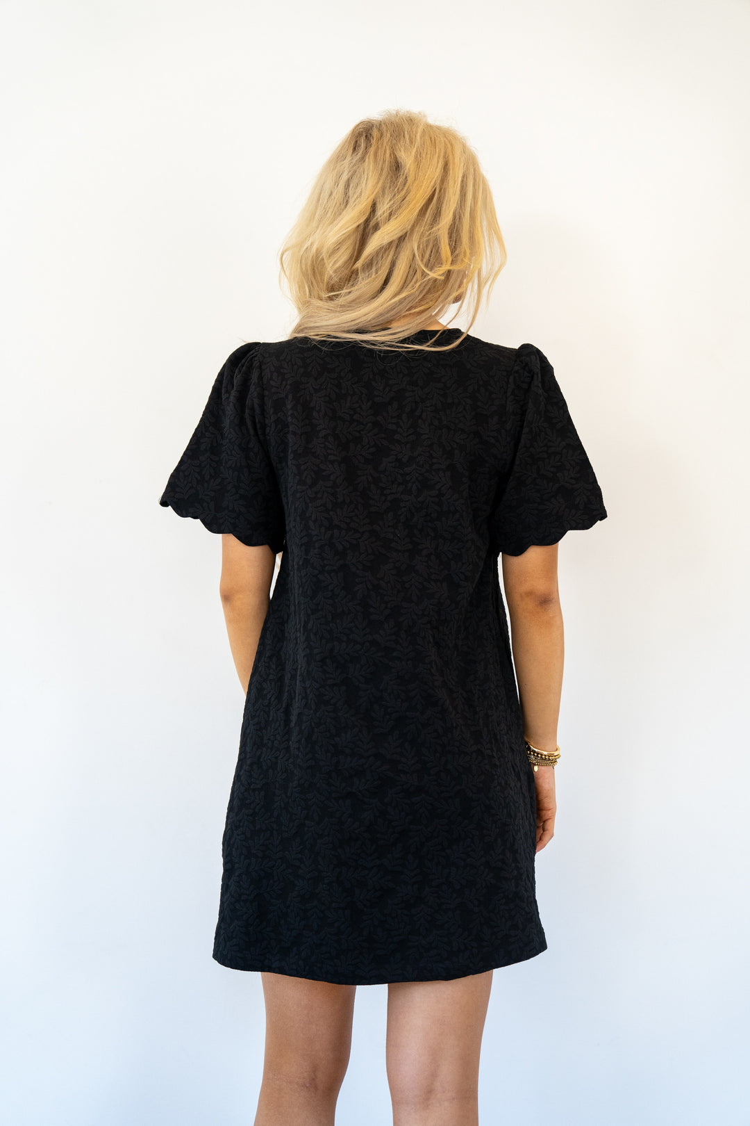 Embossed Scalloped Mini Dress