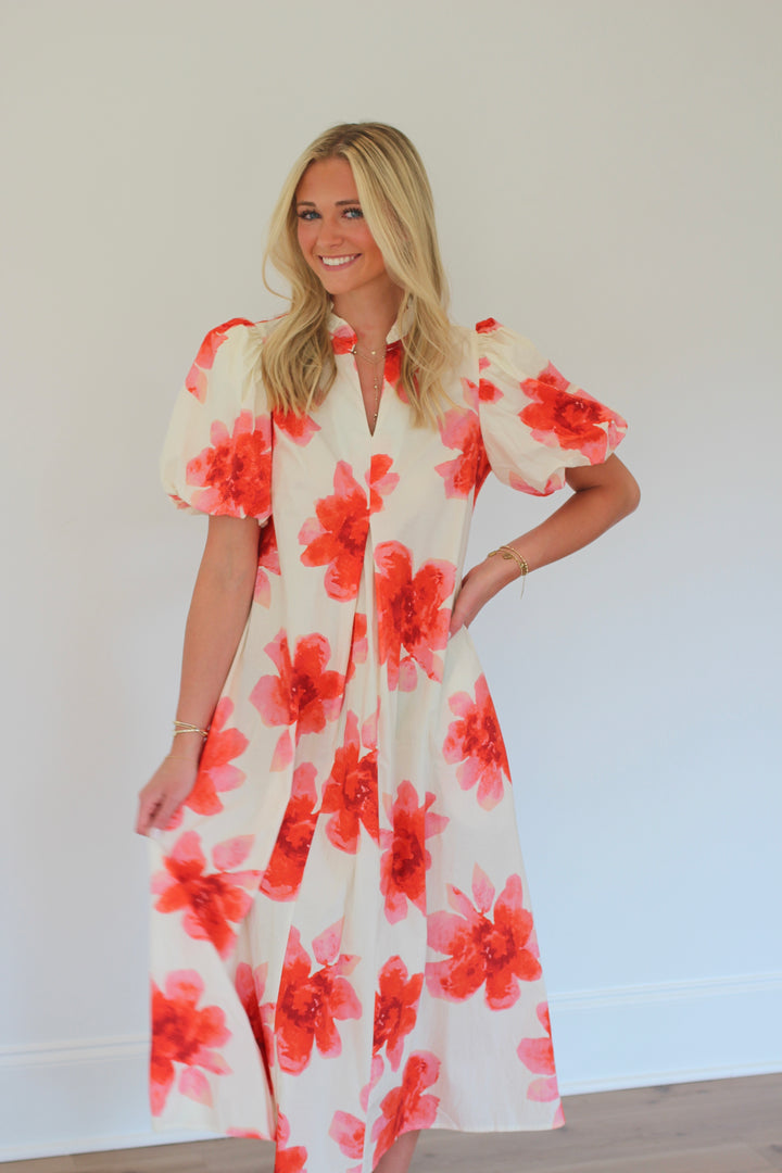 Puff Sleeve Midi Dress
