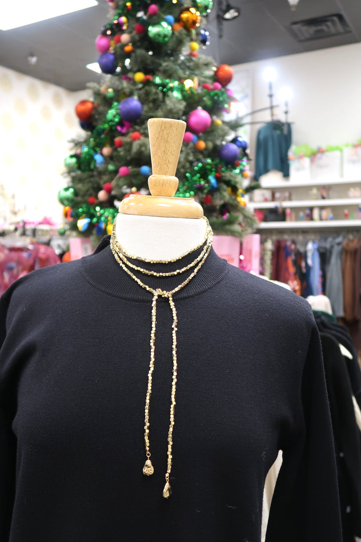 Gold Beaded Wrap Necklace