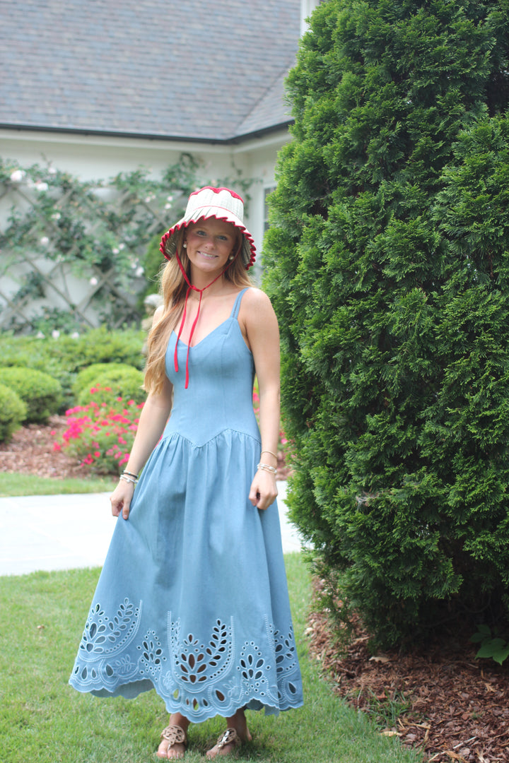 Denim Eyelet Scallop Hem Dress