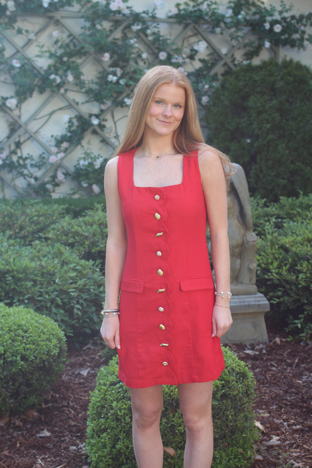Ruby Red Seashell Button Dress