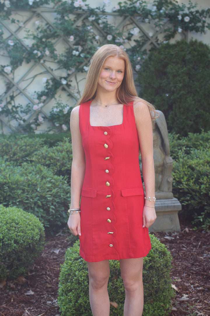 Ruby Red Seashell Button Dress