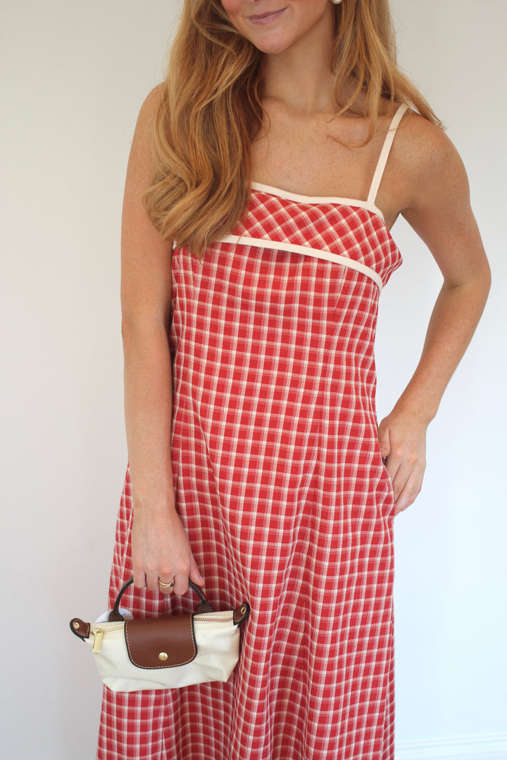 Cherry Gingham Spaghetti Midi