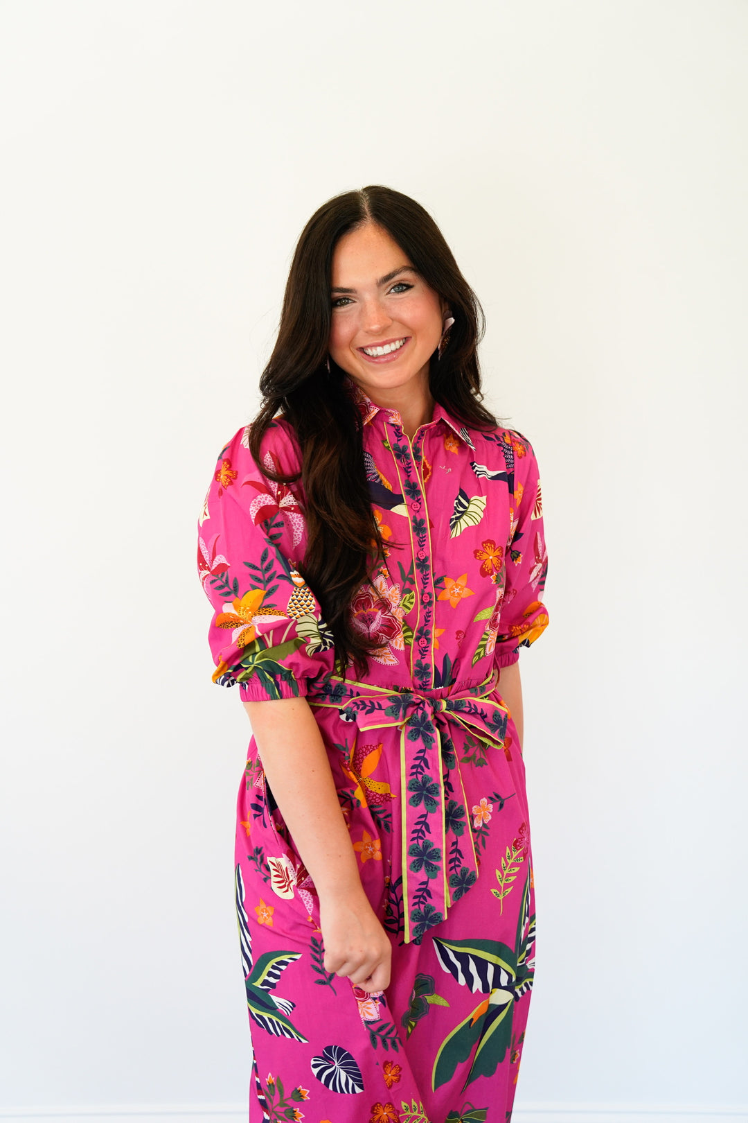 Raspberry Bloom Midi Dress