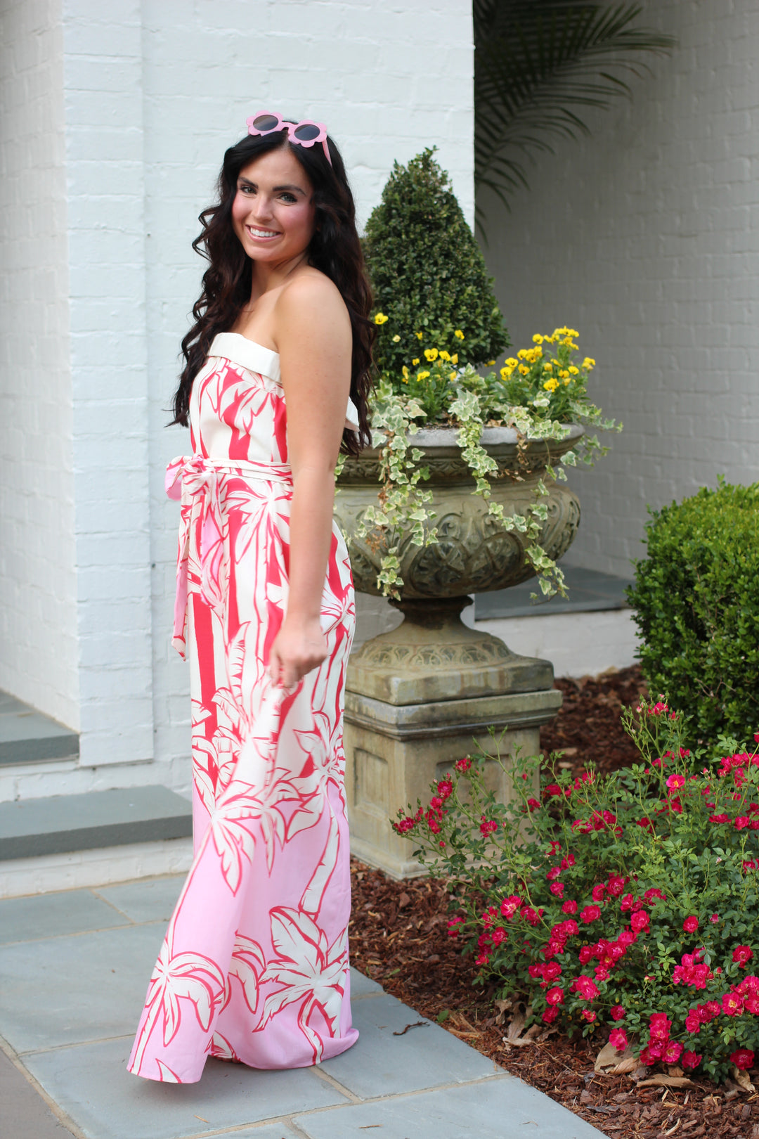Red Palms Linen Dress