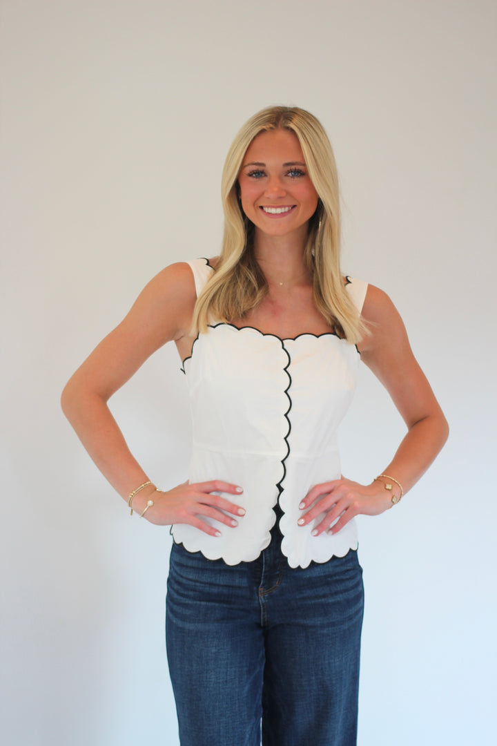 Scallop Square Neck Sleeveless Top