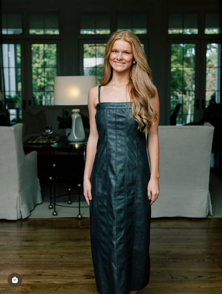 Coated Leather Midi Dress