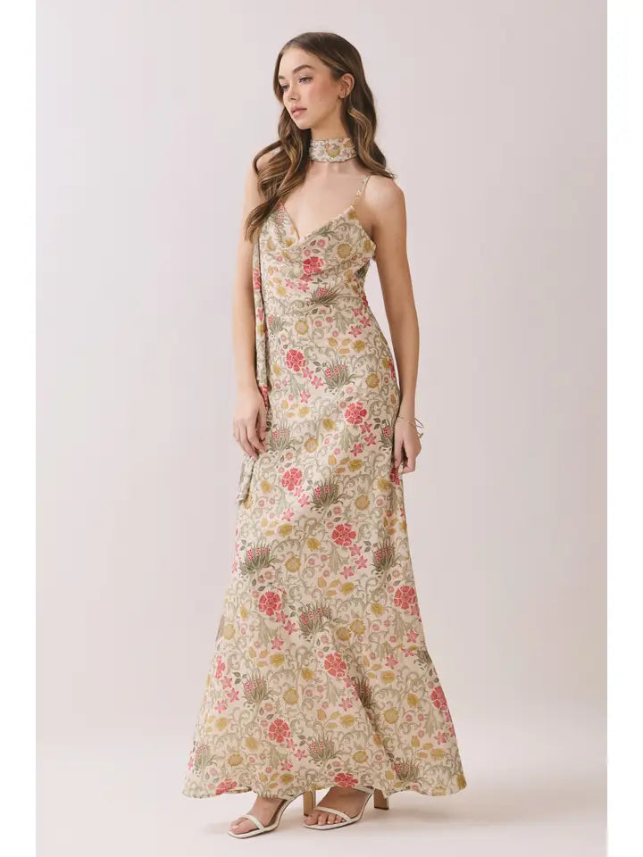 Scarf Neck Cowl Floral Maxi
