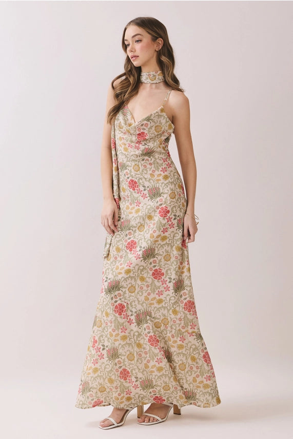 Scarf Neck Cowl Floral Maxi