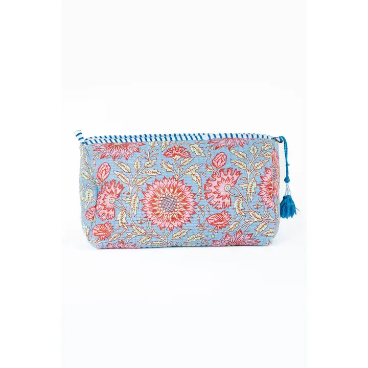 Floral Print Quilted Cotton Toiletry Bag Set