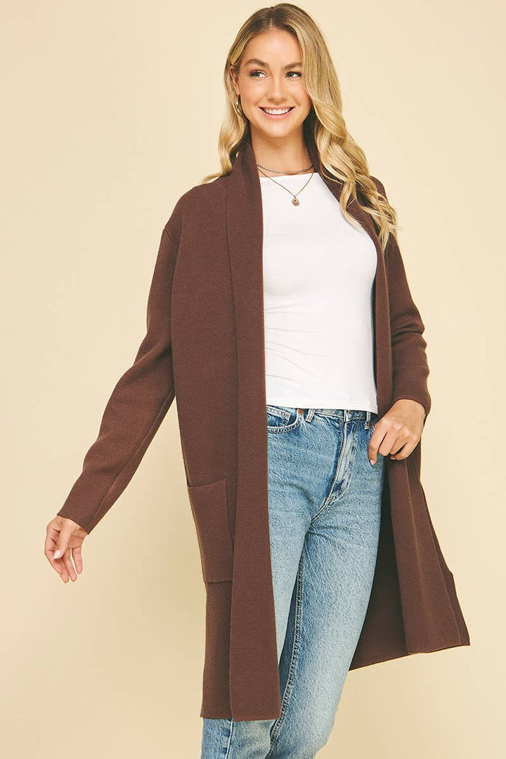Carolyn Cardigan in Espresso — back view