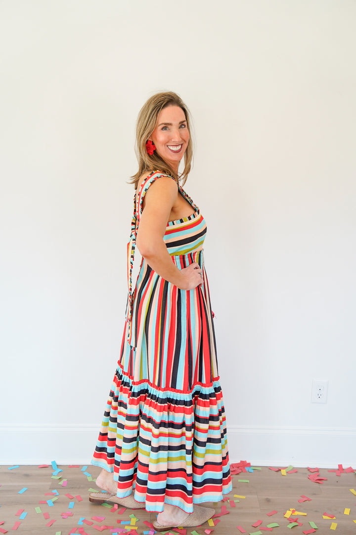 Color Stripes Sleeveless Maxi Dress