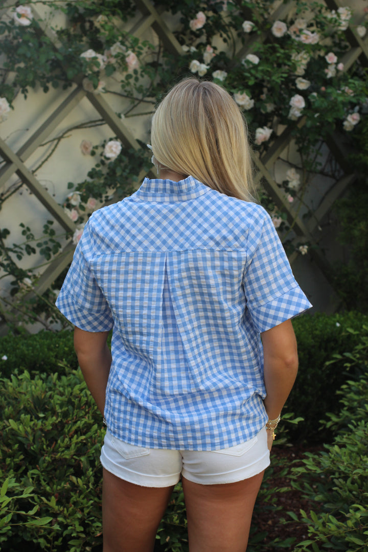 Gingham Ruffle Neck Top