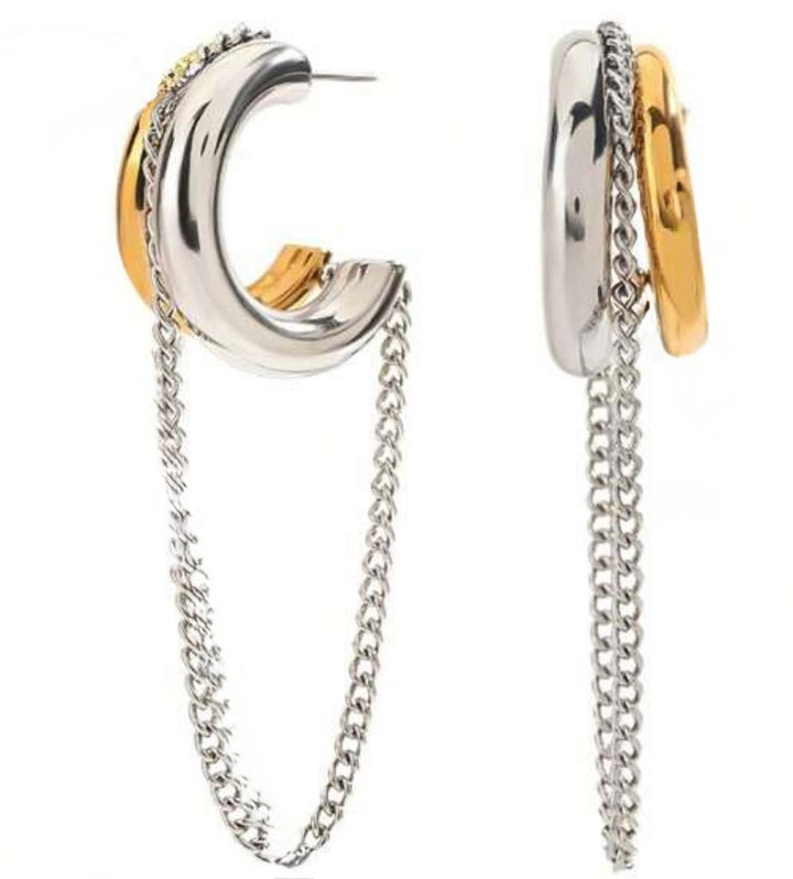 Mixed Metal Dangle Chain Hoop