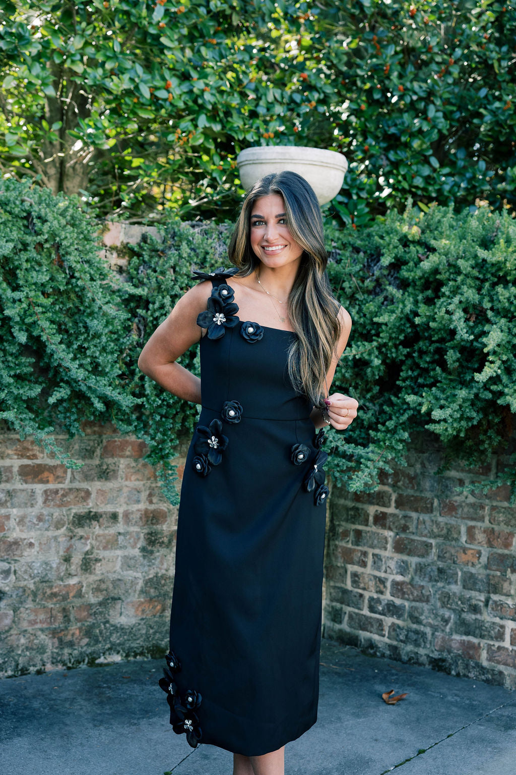 Hand-Studded Floral Appliqué Dress