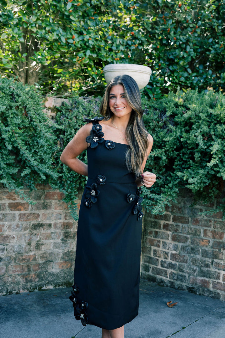 Hand-Studded Floral Appliqué Dress