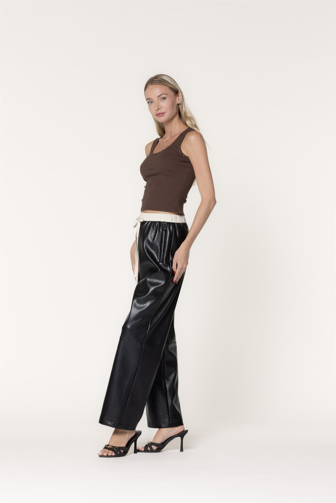 Contrast Leather Pants