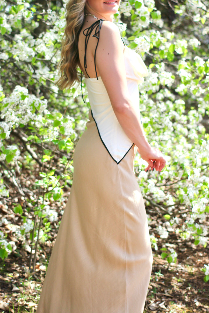 Linen Colorblock Bias Cut Dress