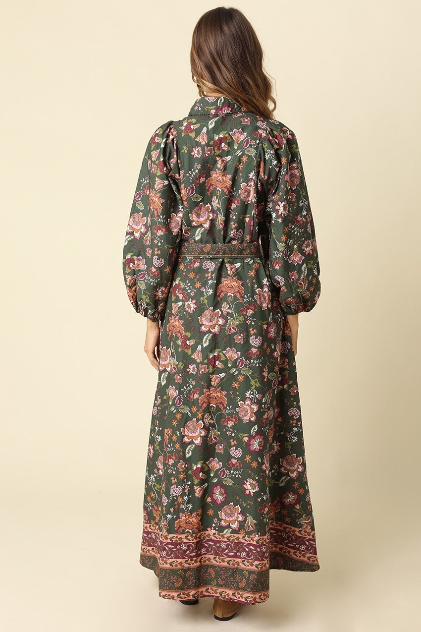 Annelise Dress in Dk Green Mauve - back