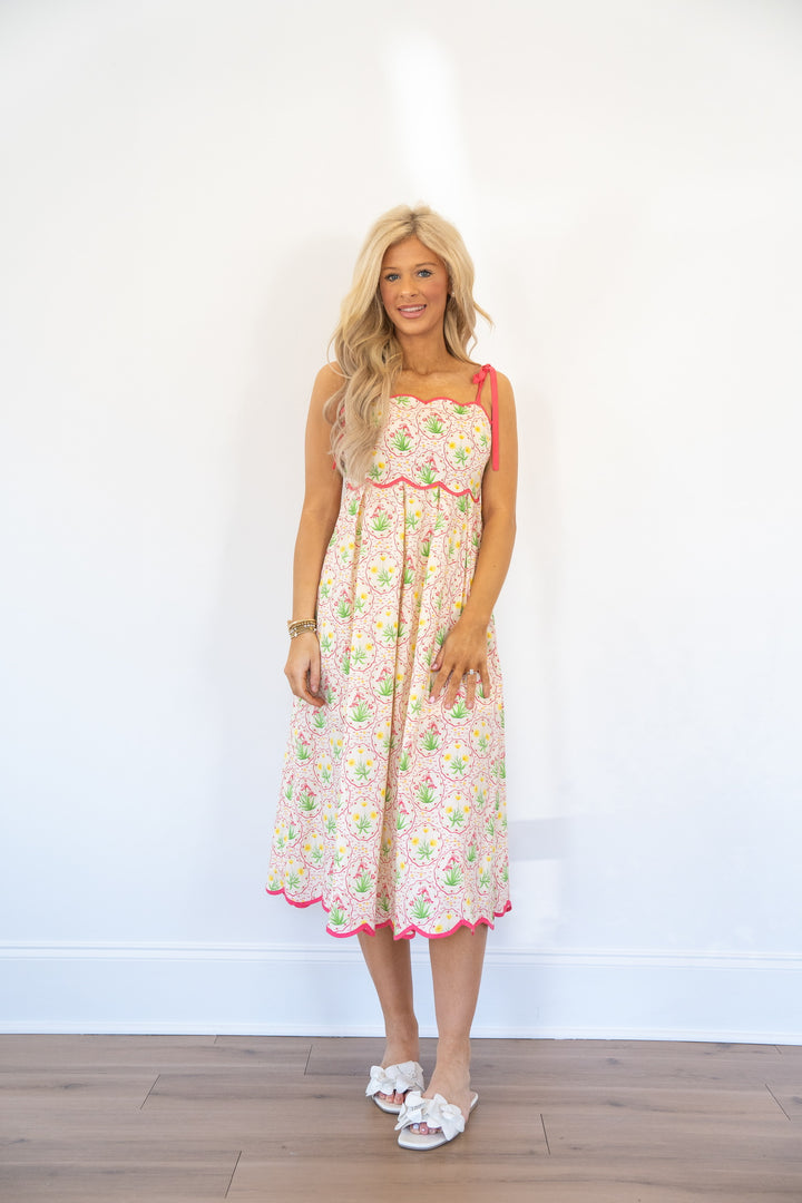 Scalloped Pink Floral Sundress