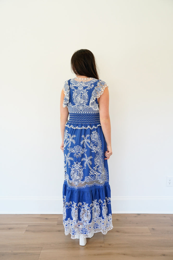 Blue Romantic Richelieu Maxi Dress
