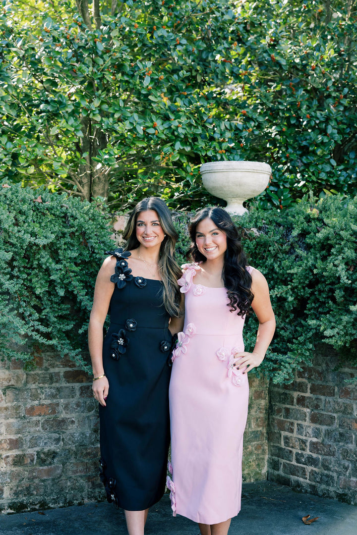 Hand-Studded Floral Appliqué Dress