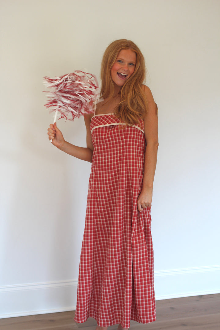 Cherry Gingham Spaghetti Midi