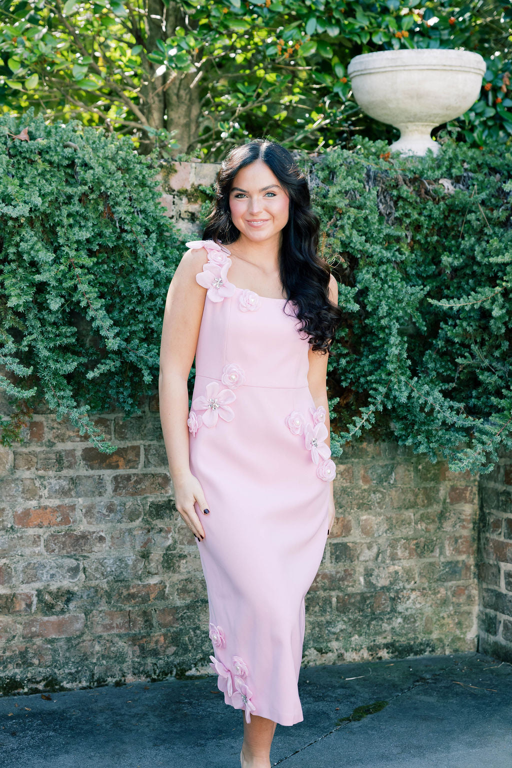 Hand-Studded Floral Appliqué Dress