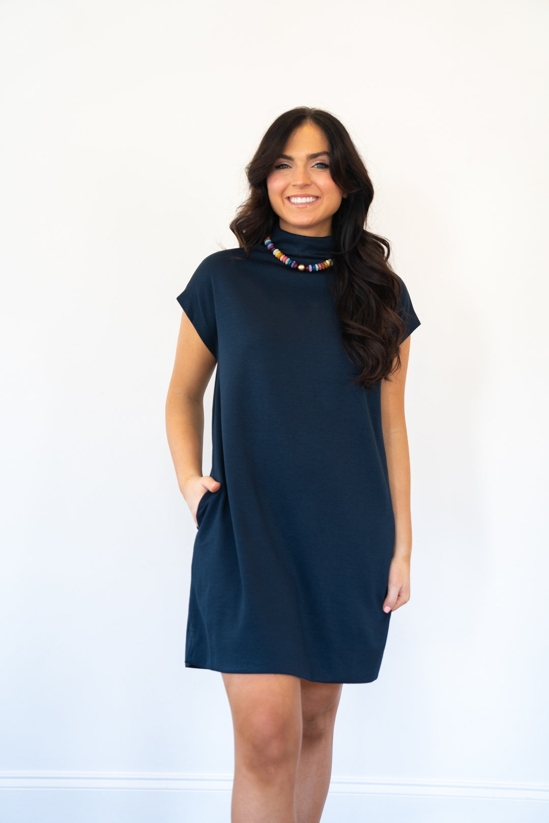 Mock Neck Throw On And Go Dress
