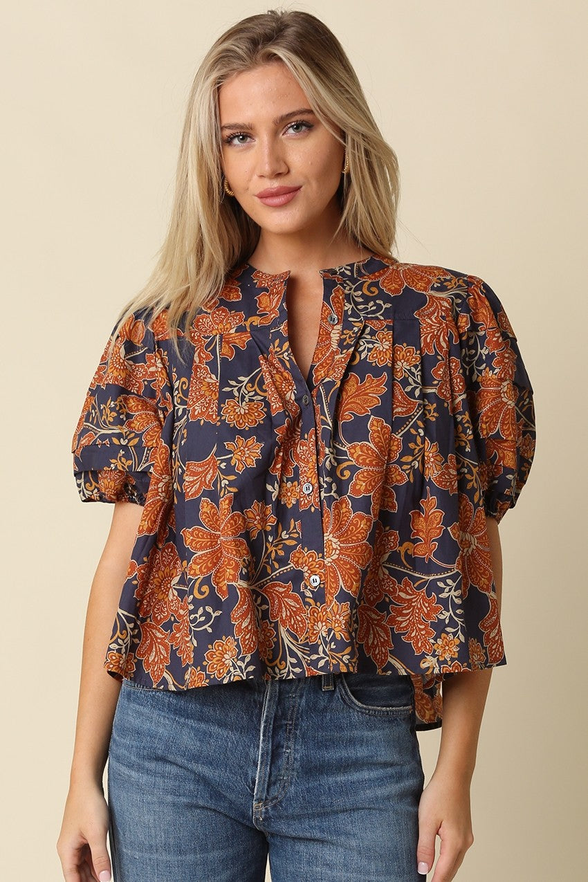 Emmeline Top in Dk Navy Rust - front